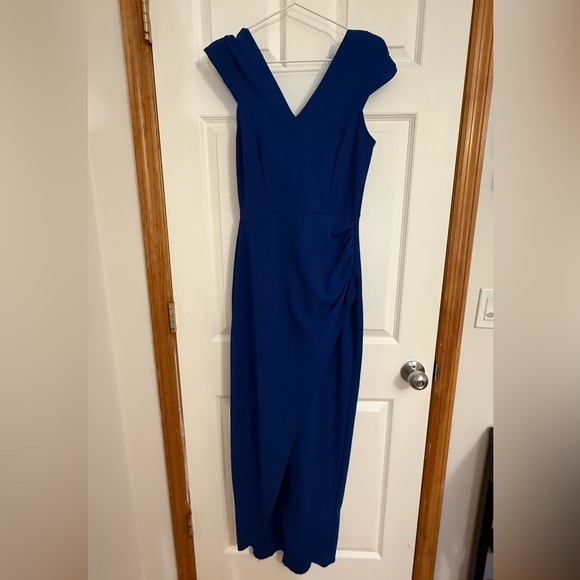 Royal Blue Scuba Crepe Ruched Bardot Maxi Dress - Picture 4 of 5